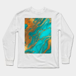 Preppy Boho Chic Bohemian Orange Turquoise Marble Swirls Long Sleeve T-Shirt